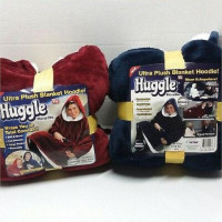  Толстовка-плед Huggle Ultra с капюшоном, двухсторонняя. Флисовая кофта с капюшоном Huggle Ultra, синяя.