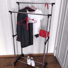 Напольная вешалка для одежды стойка компактная с подставкой для обуви Double Pole