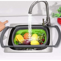 Миска дуршлаг складной кухонный с выдвижными ручеками силиконовый компактный BN-091