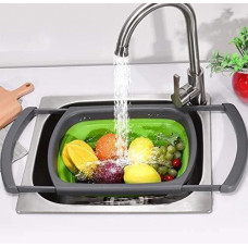 Миска дуршлаг складной кухонный с выдвижными ручеками силиконовый компактный BN-091