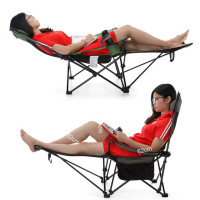 Крісло шезлонг для риболовлі і пікніка складене з підніжкою і підлокітниками