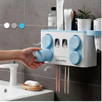 Автоматический диспенсер для зубной пасты и щеток 4 в 1 с дозатором /  Держатель для щеток фена на стену ОПТ