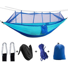 Туристический гамак с москитной сеткой HAMMOCK NET BLUE / Подвесной гамак с чехлом 