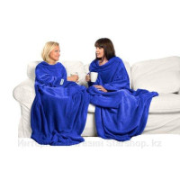  Плед одеяло с длинными рукавами теплый Snuggie флисовый , плед-халат Snuggie синий