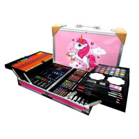 Набір-валіза для дитячої творчості на 145 предметів в алюмінієвому кейсі "Єдиноріг" Рожевий