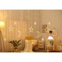 Гирлянда светодиодная штора звезды и луна 4 метра * 0.8 метра желтый с разными режимами от сети с коннектором