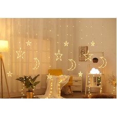 Гірлянда світлодіодна штора зірки та місяць 4 метри * 0.8 метра жовтий із різними режимами від мережі з конектором