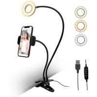 Кольцевая селфи-лампа с держателем на прищепке с подсветкой