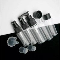 Дорожный набор 5 пластиковых флаконов, баночки с распылителями, дозаторами, крышками в кейсе.