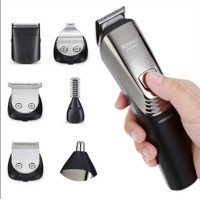 Триммер для стрижки Kemei LFQ-KM-5900 6в1 универсальная машинка для бороды на аккамуляторе Черный с серебристым