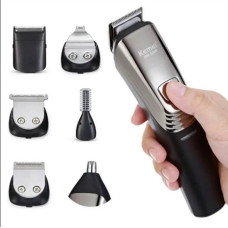 Триммер для стрижки Kemei LFQ-KM-5900 6в1 универсальная машинка для бороды на аккамуляторе Черный с серебристым