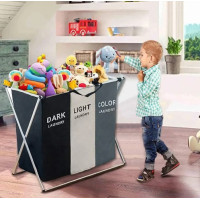 Корзина для белья раскладная с 3 отсеками для сортировки темных, цветных и светлых вещей Laundry Basket