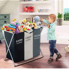 Корзина для белья раскладная с 3 отсеками для сортировки темных, цветных и светлых вещей Laundry Basket